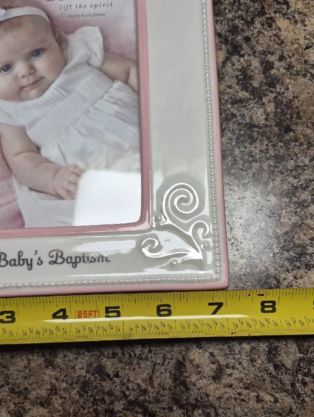 NEW. Demdaco Pink and White Baby Baptism Frame with Cross Accent